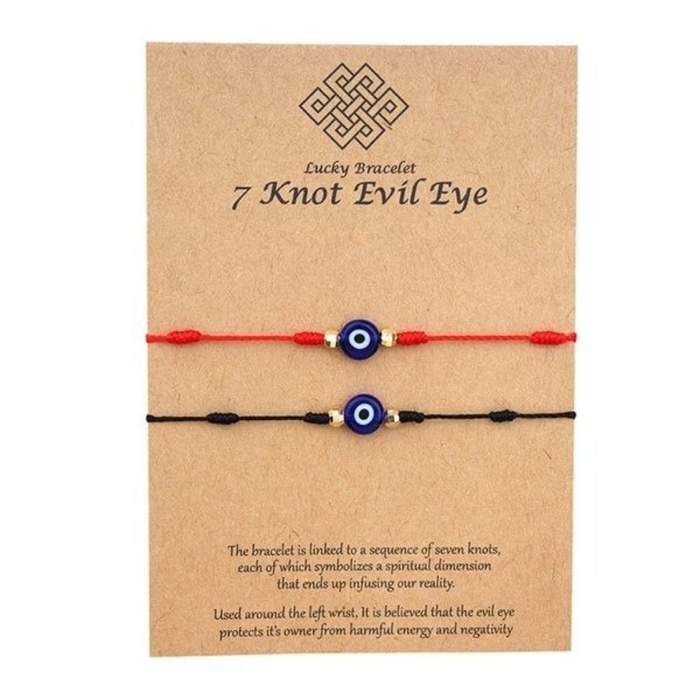"7 knot Evil Eye" Red/Black bracelet set